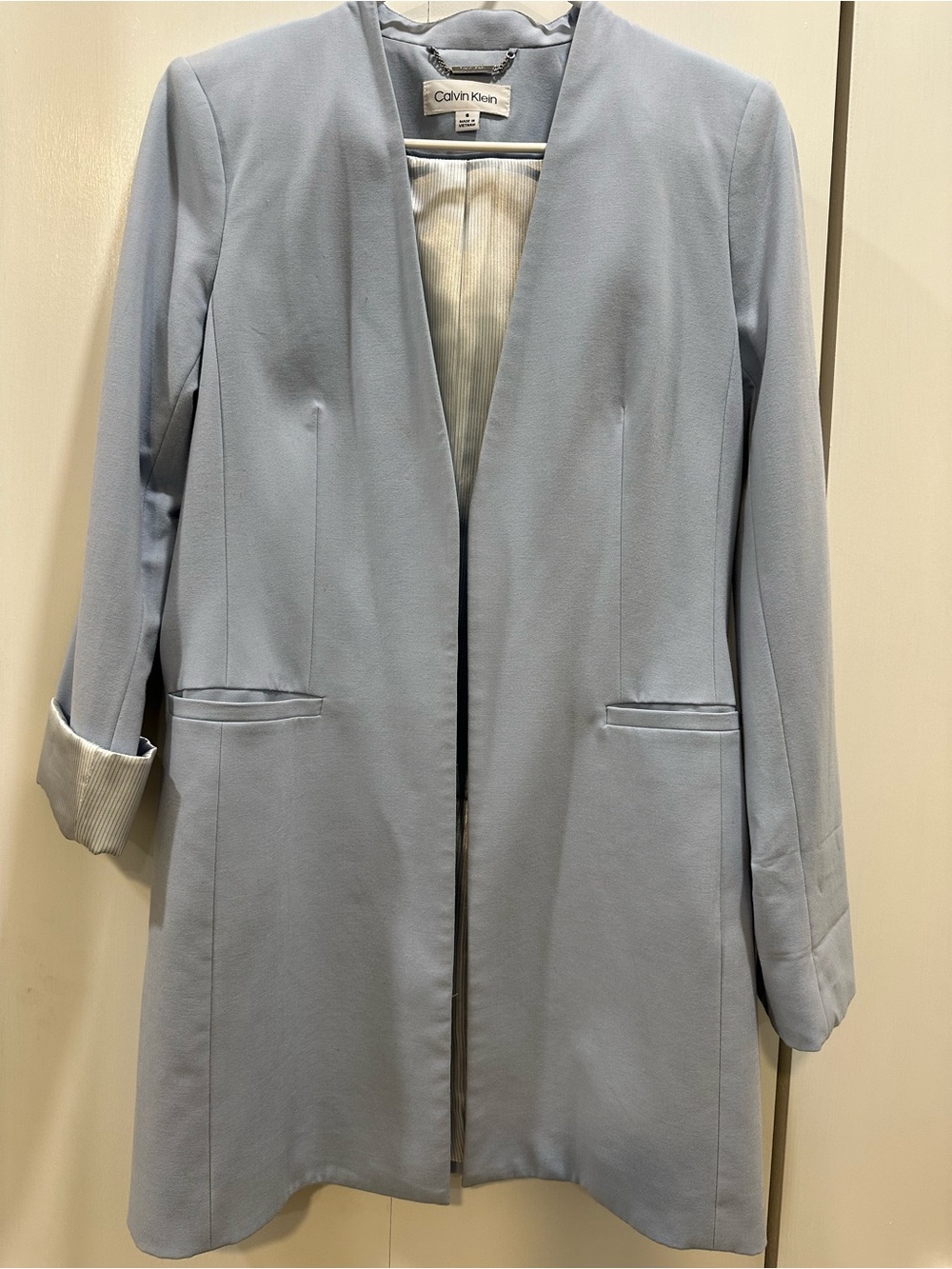 Calvin Klein Pale Blue Open-Front Blazer Jacket